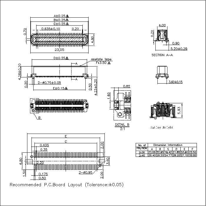 BBF0.635F-XXXX01 0.635MM Floating Board to Board Female Socket Connector With Post Mating Height 5.83MM